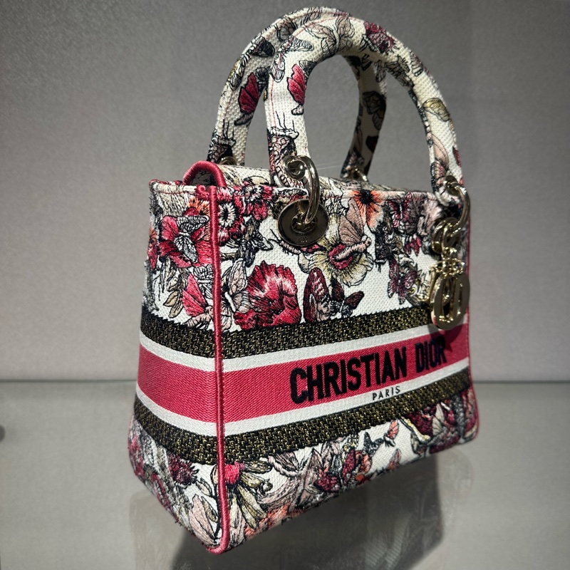 DIOR迪奥 Lady D-Lite 蝴蝶刺绣拼色戴妃包手提斜挎单肩包-1