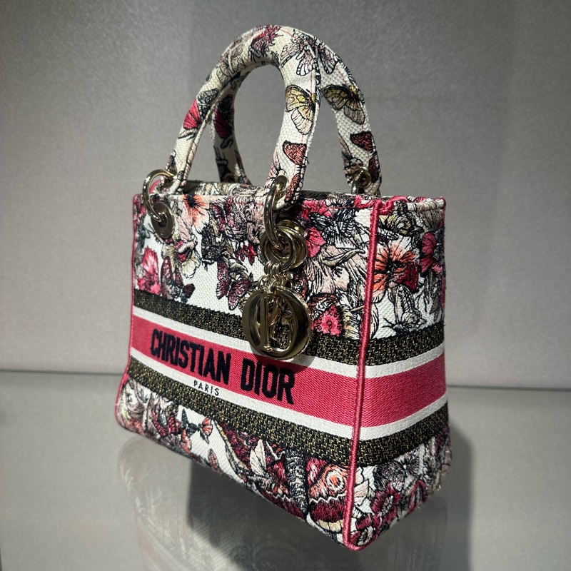 DIOR迪奥 Lady D-Lite 蝴蝶刺绣拼色戴妃包手提斜挎单肩包-2