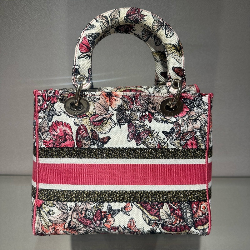 DIOR迪奥 Lady D-Lite 蝴蝶刺绣拼色戴妃包手提斜挎单肩包-3