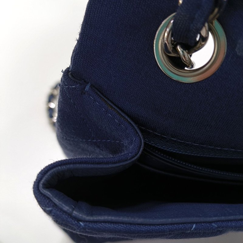 CHANEL CLASSIC FLAP Maxi超大號藍色織物菱格紋絎縫Jumbo單肩包斜挎包 銀色五金 13開-11