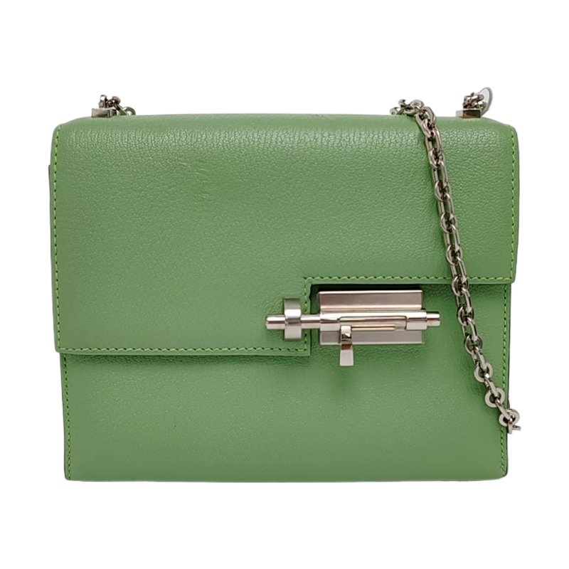 HERMÈS Verrou 仙人掌綠 Chèvre Mysore 山羊皮單肩包斜挎包 銀色五金 Y刻 9.8新-0