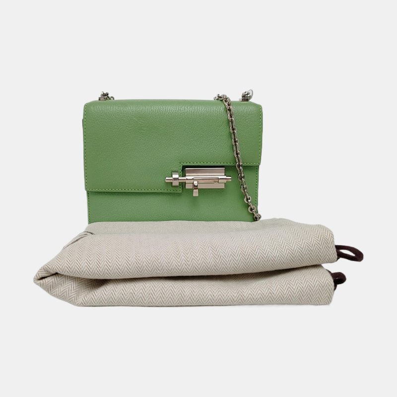 HERMÈS Verrou 仙人掌綠 Chèvre Mysore 山羊皮單肩包斜挎包 銀色五金 Y刻 9.8新-7
