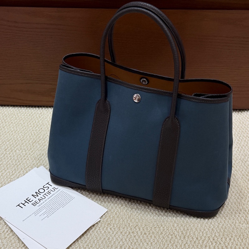Hermes garden party36花園包 藍色拼烏木色 B刻-0