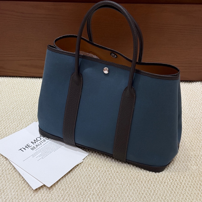 Hermes garden party36花園包 藍色拼烏木色 B刻-1