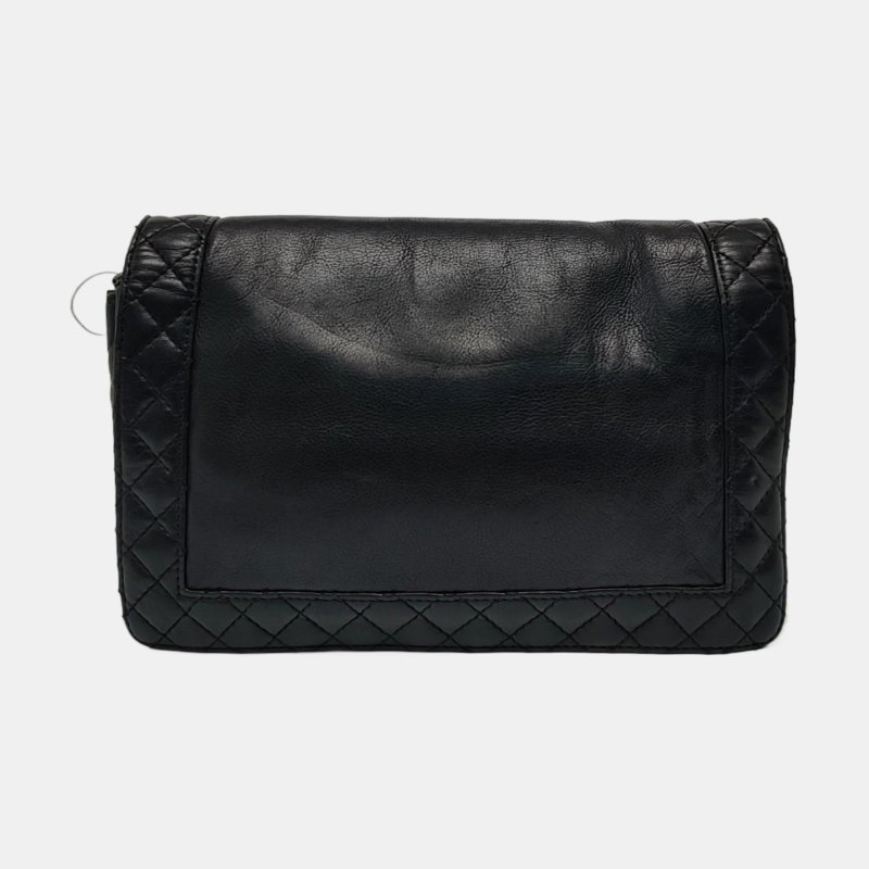 CHANEL BOY CHANEL 大號 黑色荔枝紋新牛皮菱格紋絎縫斜挎包 釕色五金 18開 可拆卸肩帶-4