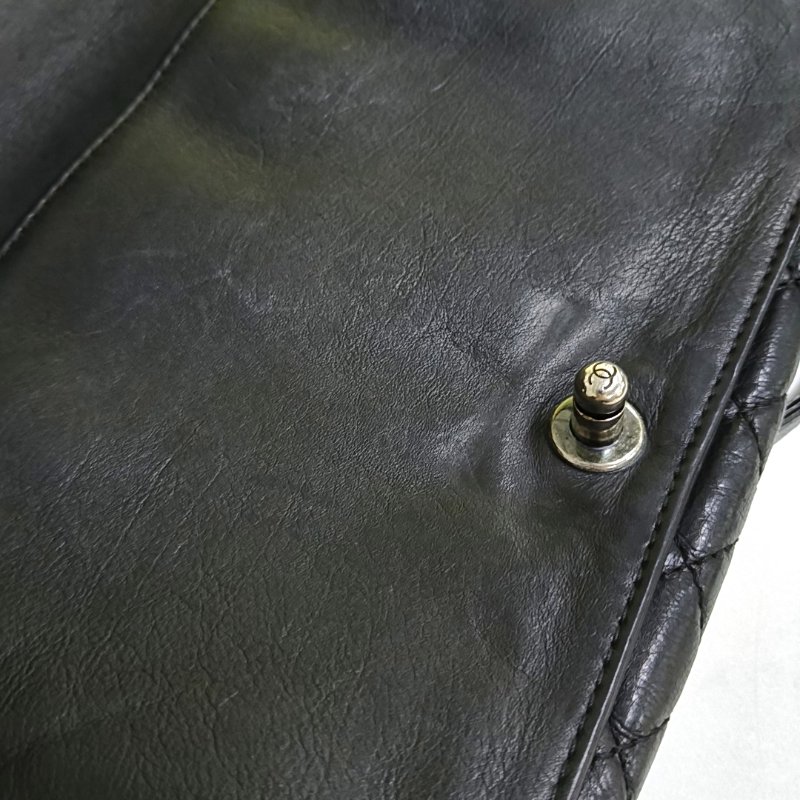 CHANEL BOY CHANEL 大號 黑色荔枝紋新牛皮菱格紋絎縫斜挎包 釕色五金 18開 可拆卸肩帶-8