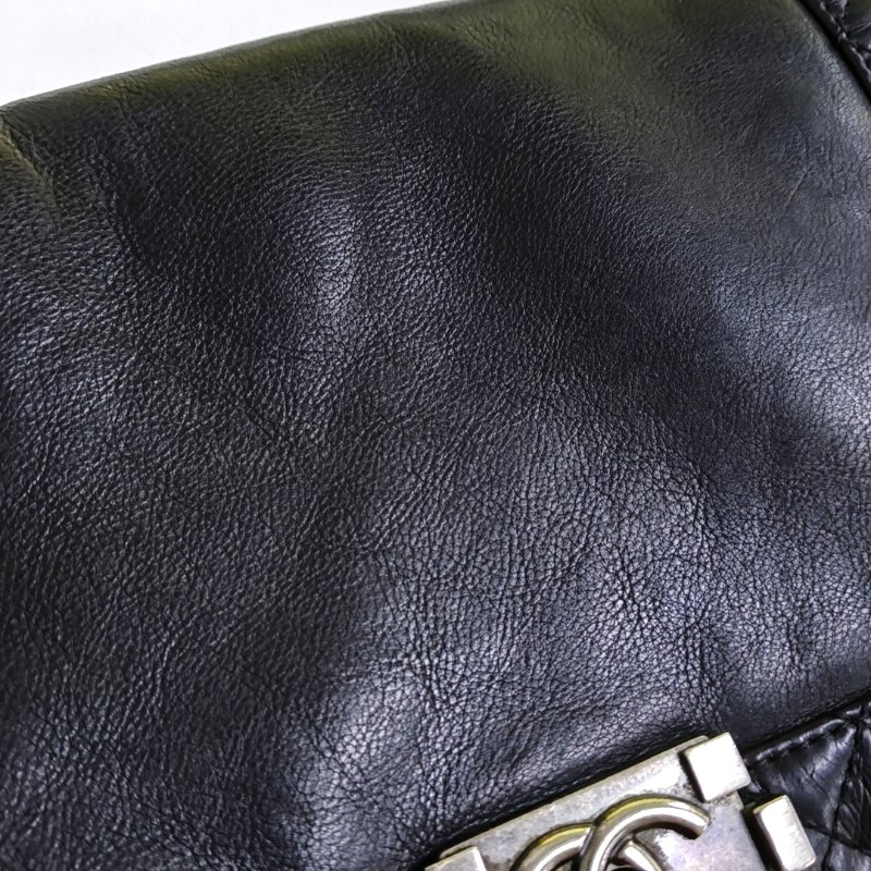 CHANEL BOY CHANEL 大號 黑色荔枝紋新牛皮菱格紋絎縫斜挎包 釕色五金 18開 可拆卸肩帶-13