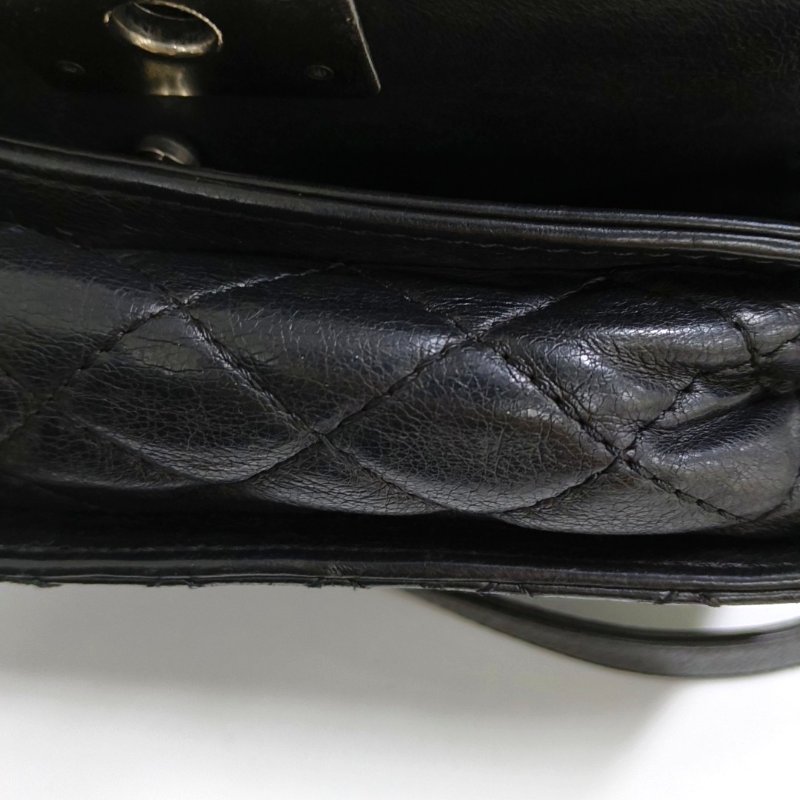 CHANEL BOY CHANEL 大號 黑色荔枝紋新牛皮菱格紋絎縫斜挎包 釕色五金 18開 可拆卸肩帶-16