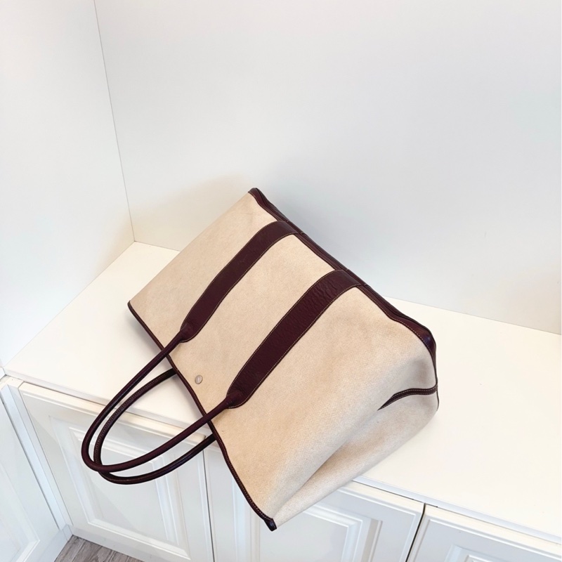 【近新閒置❤️】 Hermes Garden Party 30 銀扣 帆布拼牛皮 帆布包 手提包 單肩包 水泥灰拼黑色 米粽色-3