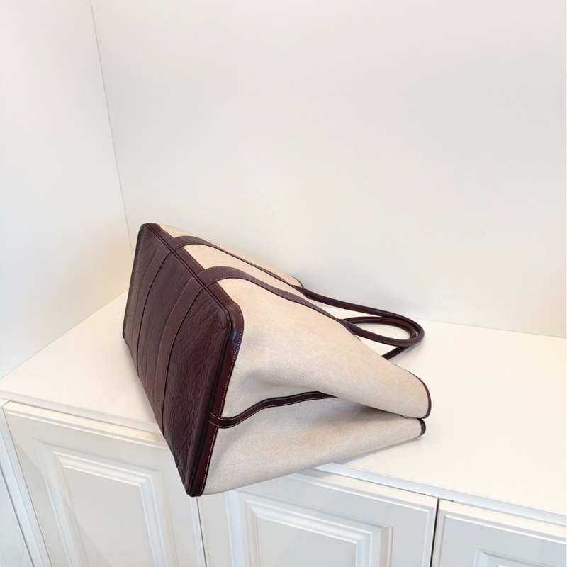 【近新閒置❤️】 Hermes Garden Party 30 銀扣 帆布拼牛皮 帆布包 手提包 單肩包 水泥灰拼黑色 米粽色-4