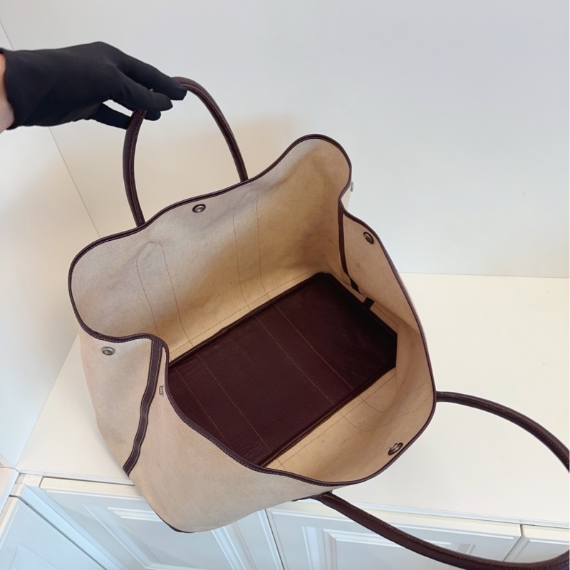 【近新閒置❤️】 Hermes Garden Party 30 銀扣 帆布拼牛皮 帆布包 手提包 單肩包 水泥灰拼黑色 米粽色-5