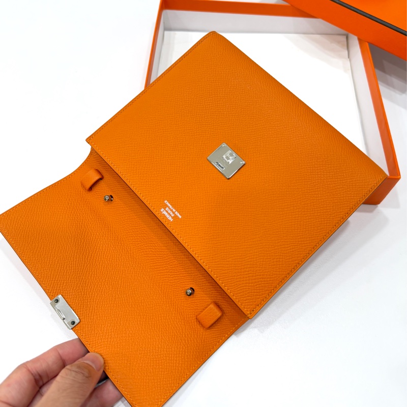 hermes 愛馬仕 clic 16 經典橙 愛馬仕橘 銀釦 手拿包 晚宴包 斜背包 側背包 肩背包-6