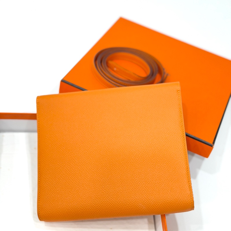 hermes 愛馬仕 clic 16 經典橙 愛馬仕橘 銀釦 手拿包 晚宴包 斜背包 側背包 肩背包-7