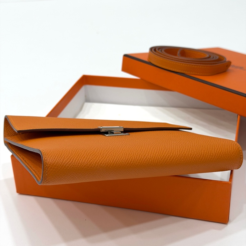 hermes 愛馬仕 clic 16 經典橙 愛馬仕橘 銀釦 手拿包 晚宴包 斜背包 側背包 肩背包-9