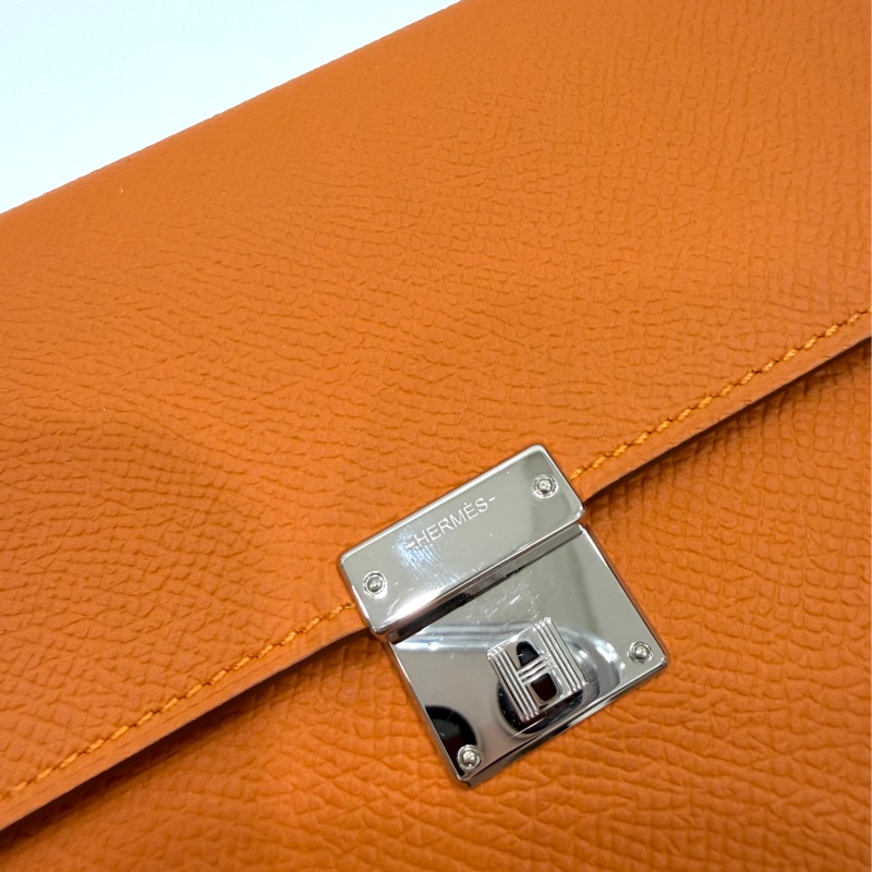 hermes 愛馬仕 clic 16 經典橙 愛馬仕橘 銀釦 手拿包 晚宴包 斜背包 側背包 肩背包-11