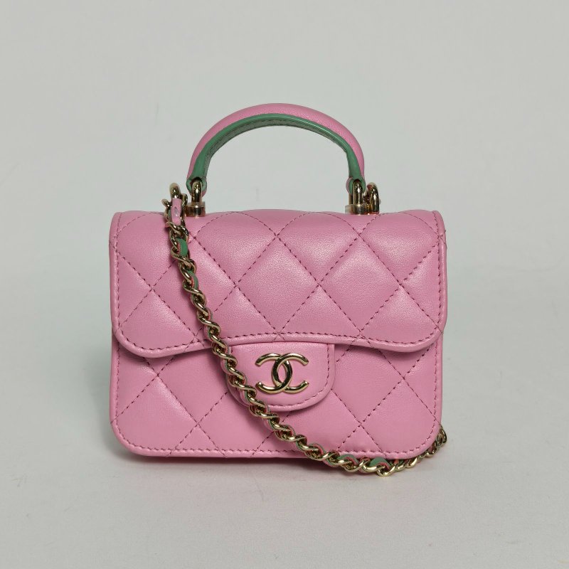 CHANEL 拼色牛皮鐳射標金扣香奈兒21K手提小廢包斜挎包肩背包-0