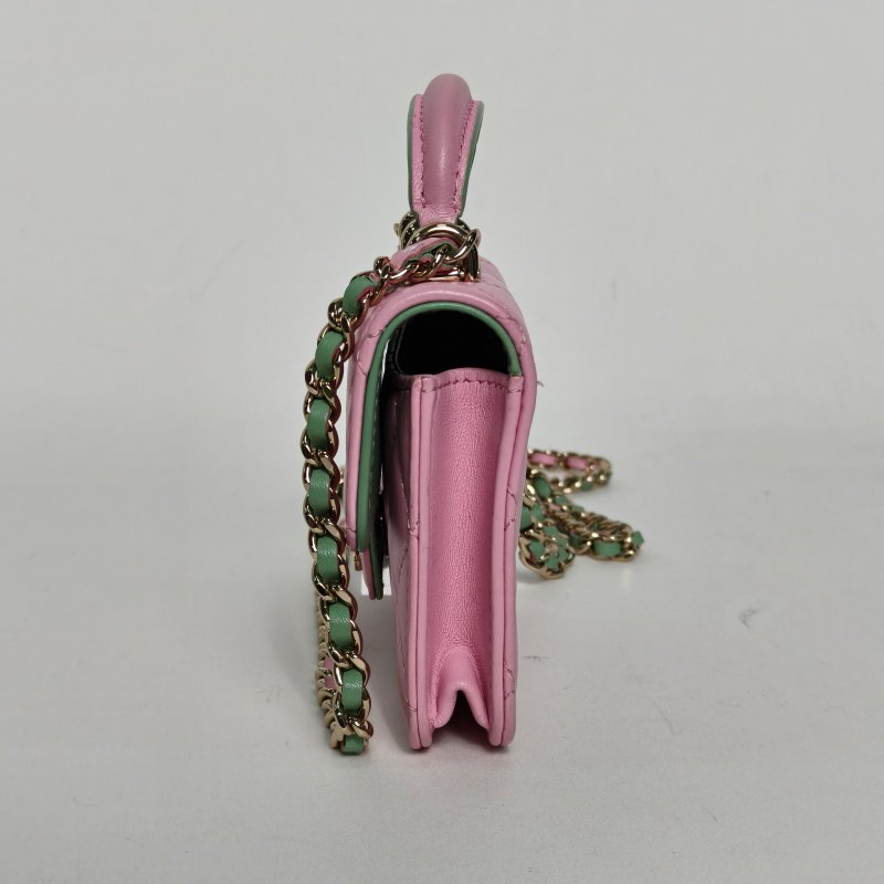 CHANEL 拼色牛皮鐳射標金扣香奈兒21K手提小廢包斜挎包肩背包-1