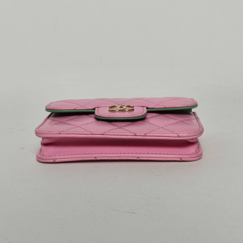 CHANEL 拼色牛皮鐳射標金扣香奈兒21K手提小廢包斜挎包肩背包-4