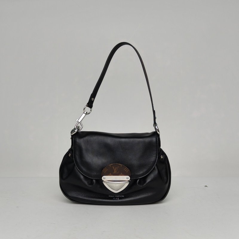 LOUIS VUITTON 黑色羊皮PVC銀扣晶片BorsaSunsetVibe元寶包黑武士/肩背包-0