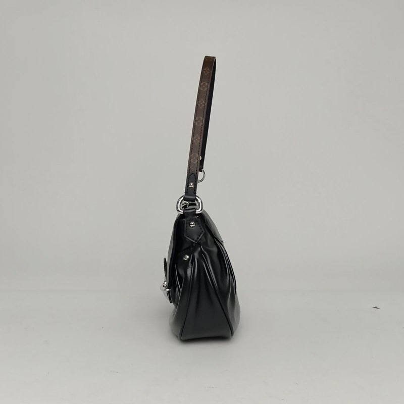 LOUIS VUITTON 黑色羊皮PVC銀扣晶片BorsaSunsetVibe元寶包黑武士/肩背包-1