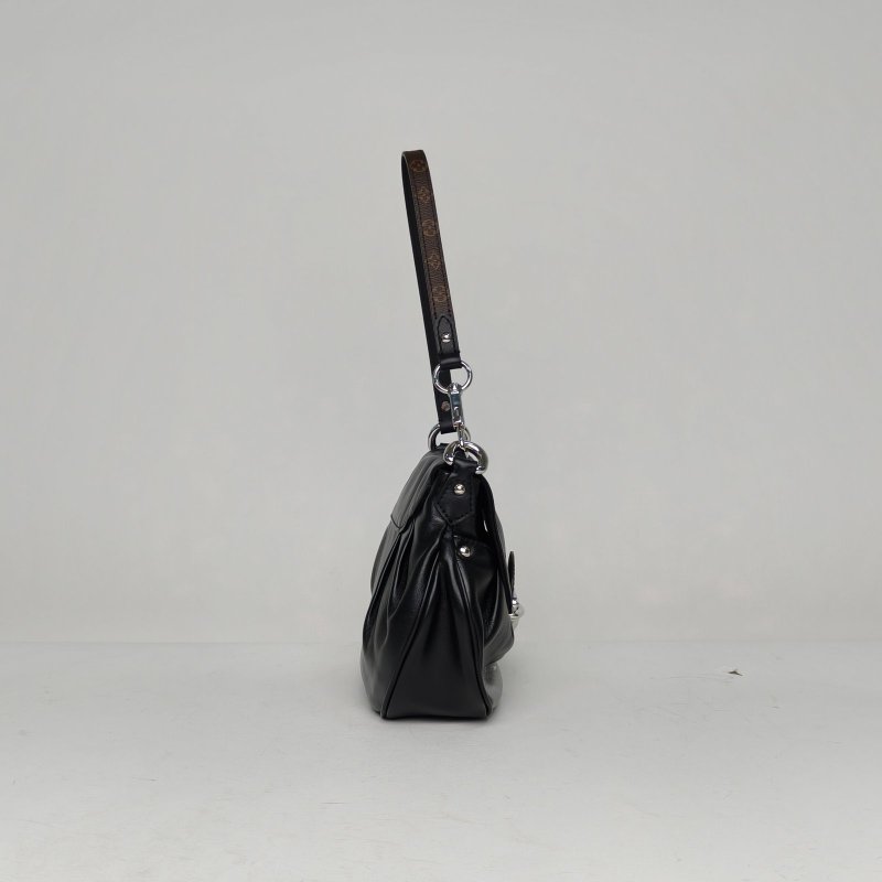 LOUIS VUITTON 黑色羊皮PVC銀扣晶片BorsaSunsetVibe元寶包黑武士/肩背包-3