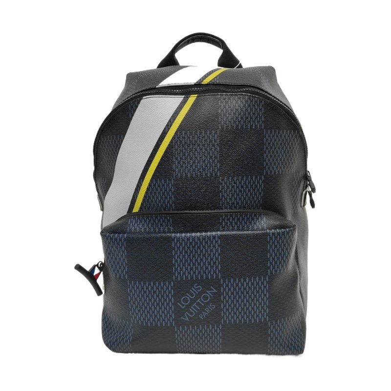 LOUIS VUITTON DISTRICT 深藍色塗層帆布印花雙肩包手提包單肩包 銀色藍色五金 9.8新-0