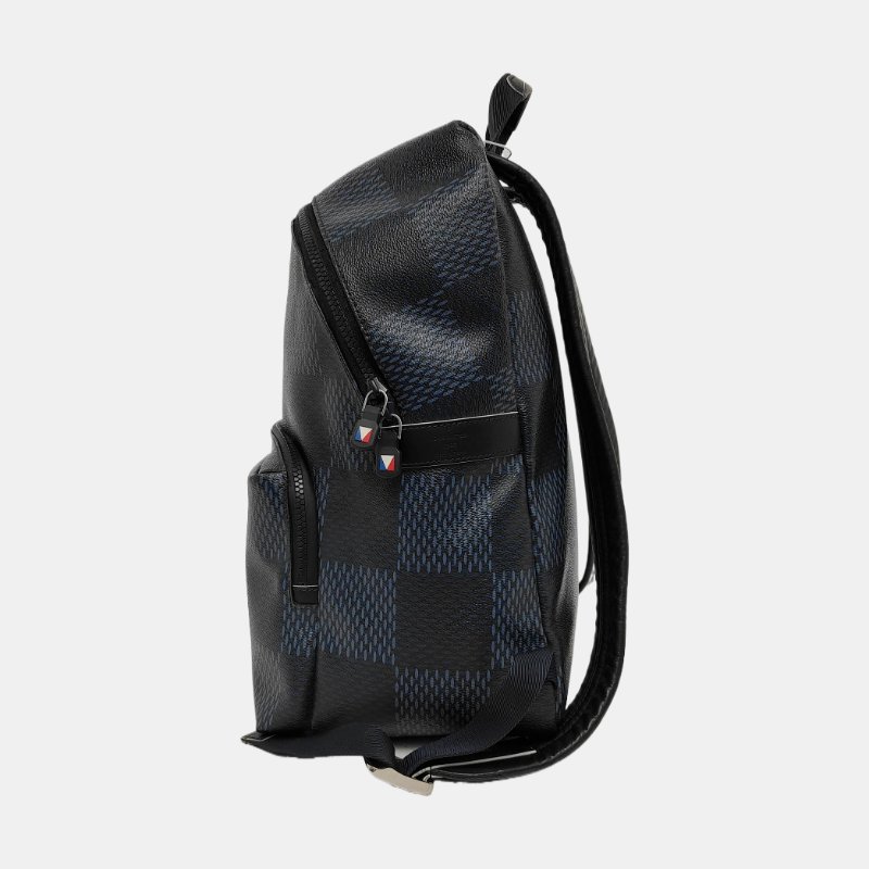 LOUIS VUITTON DISTRICT 深藍色塗層帆布印花雙肩包手提包單肩包 銀色藍色五金 9.8新-2