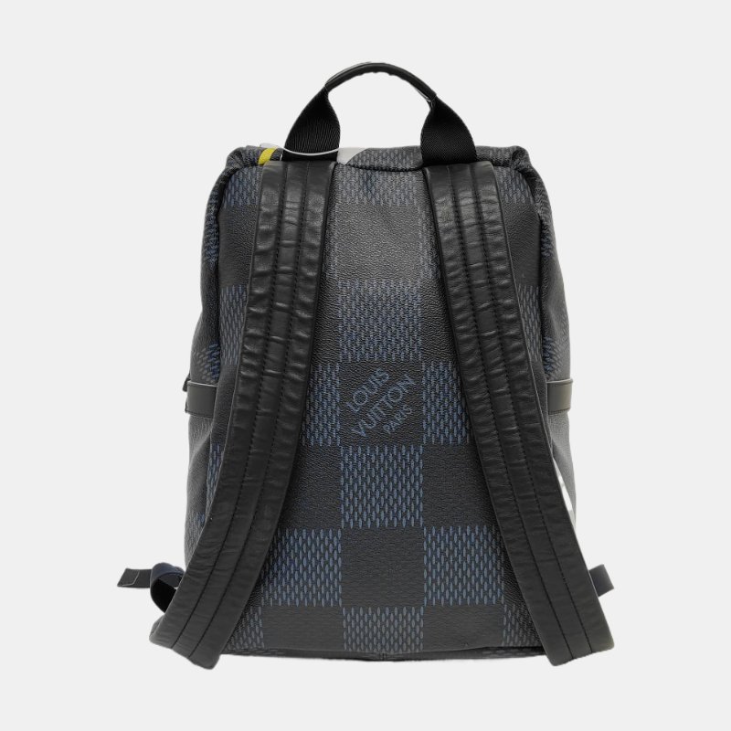 LOUIS VUITTON DISTRICT 深藍色塗層帆布印花雙肩包手提包單肩包 銀色藍色五金 9.8新-4