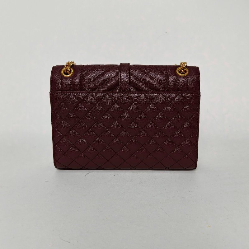 SAINT LAURENT Envelope絎縫紋理信封包中號酒紅色牛皮金扣肩背包-2