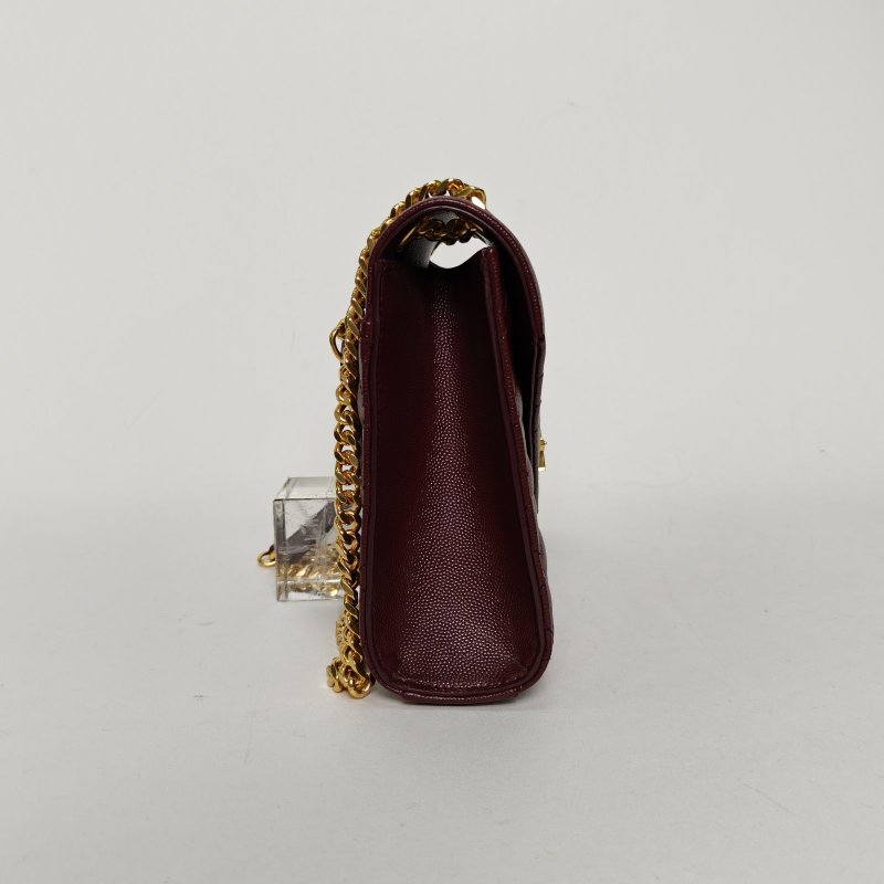 SAINT LAURENT Envelope絎縫紋理信封包中號酒紅色牛皮金扣肩背包-3