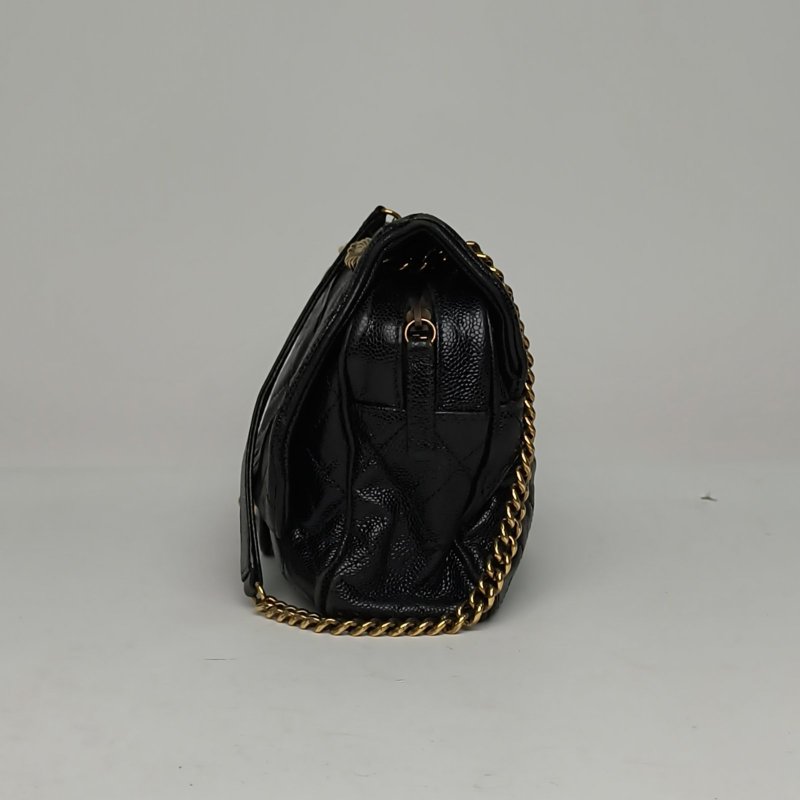 CHANEL 黑色荔枝牛皮16開金扣香奈兒cf中古魚子醬鏈條包機場包肩背包-1