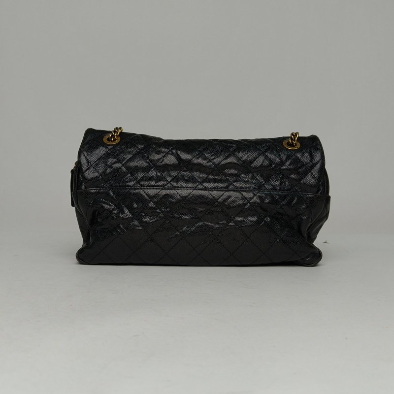 CHANEL 黑色荔枝牛皮16開金扣香奈兒cf中古魚子醬鏈條包機場包肩背包-2