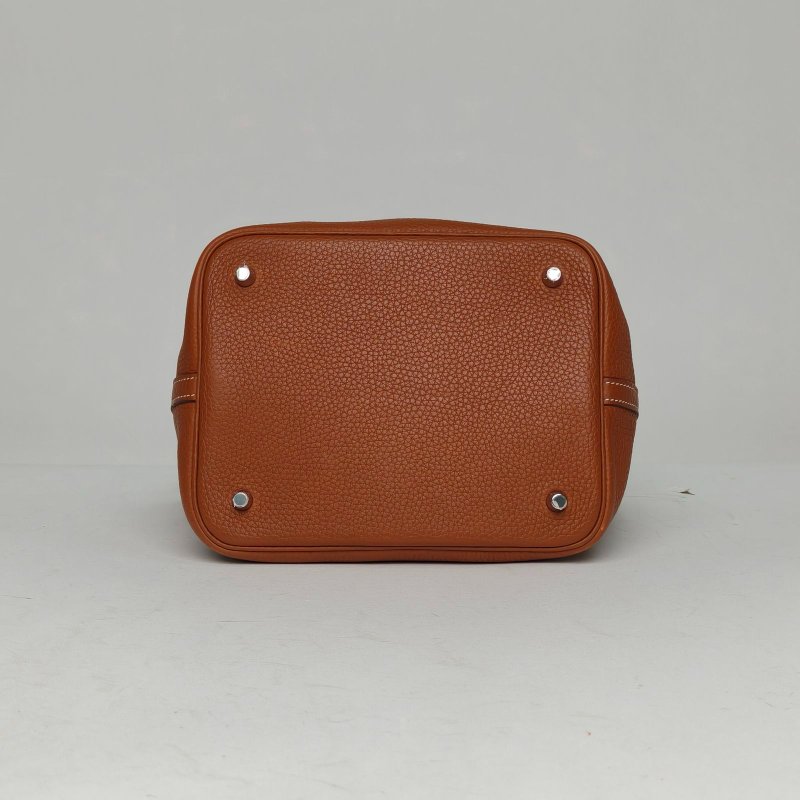 HERMES Picotin22菜籃子37金棕色TC皮C刻銀扣肩背包-4