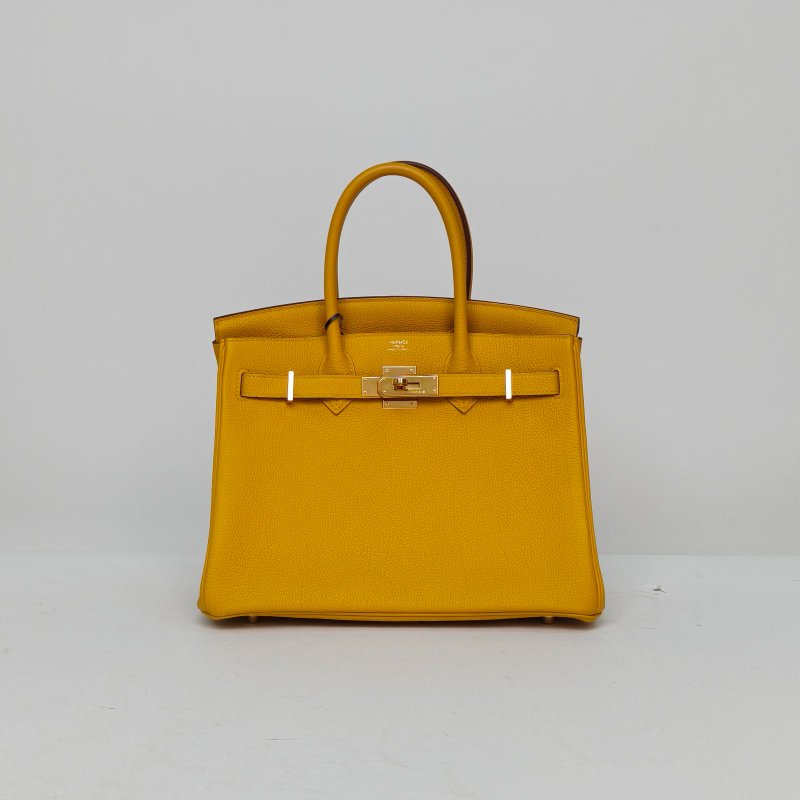 HERMES Birkin309D琥珀黃Togo皮C刻金扣肩背包-0