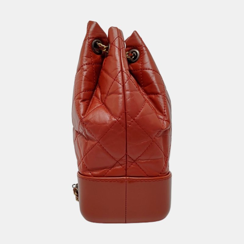 CHANEL GABRIELLE小號磚紅色牛皮萎格紋絎縫雙肩包 金色銀色釕色五金 26開 9.8新-3