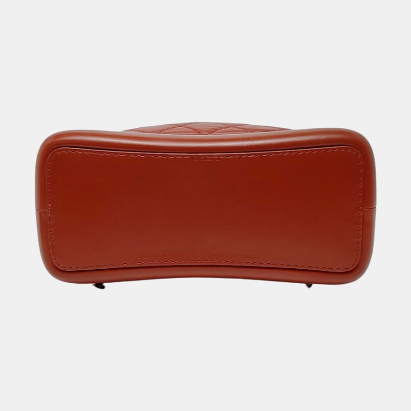 CHANEL GABRIELLE小號磚紅色牛皮萎格紋絎縫雙肩包 金色銀色釕色五金 26開 9.8新-5