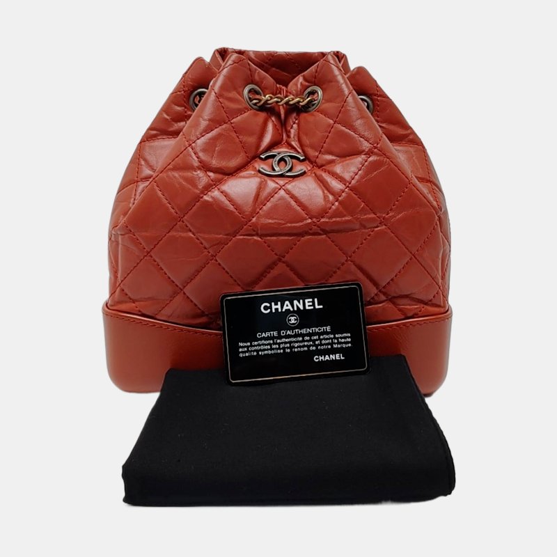 CHANEL GABRIELLE小號磚紅色牛皮萎格紋絎縫雙肩包 金色銀色釕色五金 26開 9.8新-7