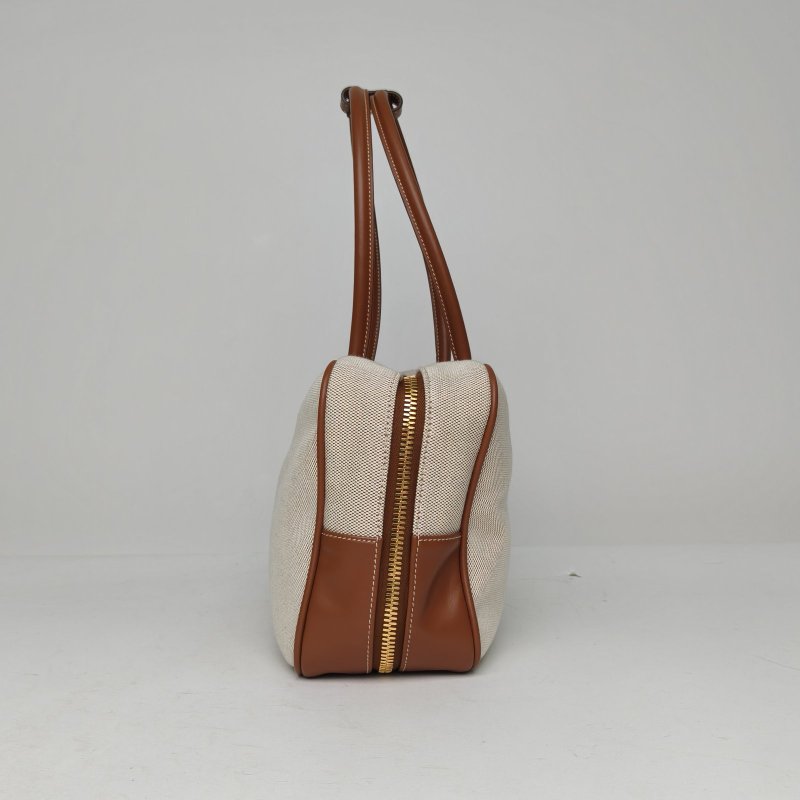 MIU MIU 24SS秀款徽標手提公事包34米白色帆布肩背包-3