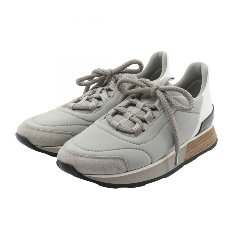 愛馬仕 Miles 運動鞋，皮革/織物，灰色/白色/黑色，二手，女款 36 碼-0