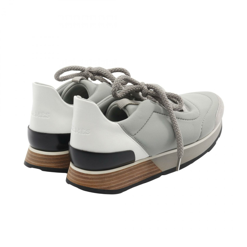 愛馬仕 Miles 運動鞋，皮革/織物，灰色/白色/黑色，二手，女款 36 碼-1