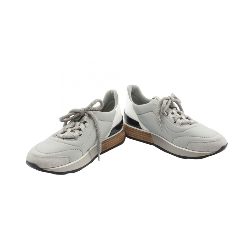 愛馬仕 Miles 運動鞋，皮革/織物，灰色/白色/黑色，二手，女款 36 碼-2