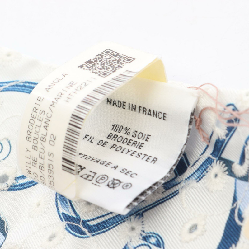愛馬仕 Twilly DO RE BOUCLES 刺繡絲巾，藍白相間，二手女款-2