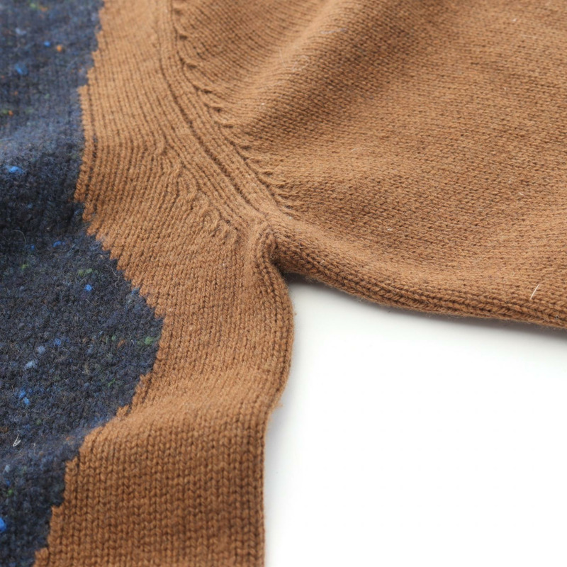 愛馬仕羊毛羊絨針織衫，棕色/海軍藍，二手男士XS碼-6