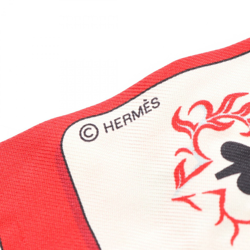 愛馬仕 Twilly Jeu de Cartes 絲巾，紅色多色真絲，二手女款-1