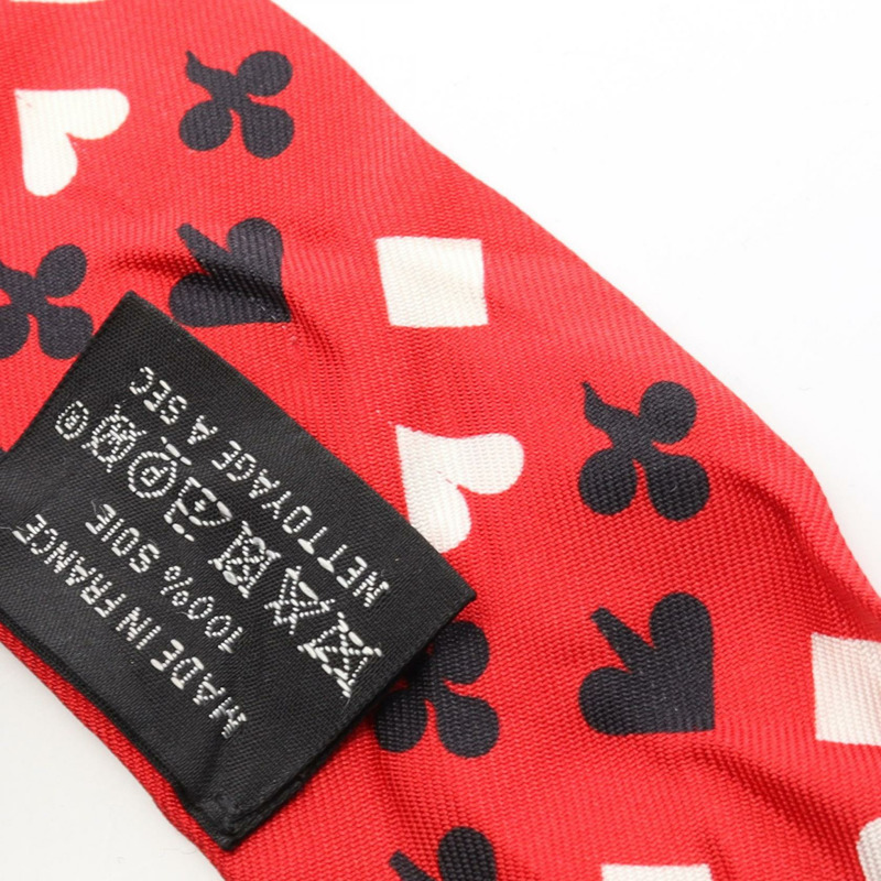 愛馬仕 Twilly Jeu de Cartes 絲巾，紅色多色真絲，二手女款-5