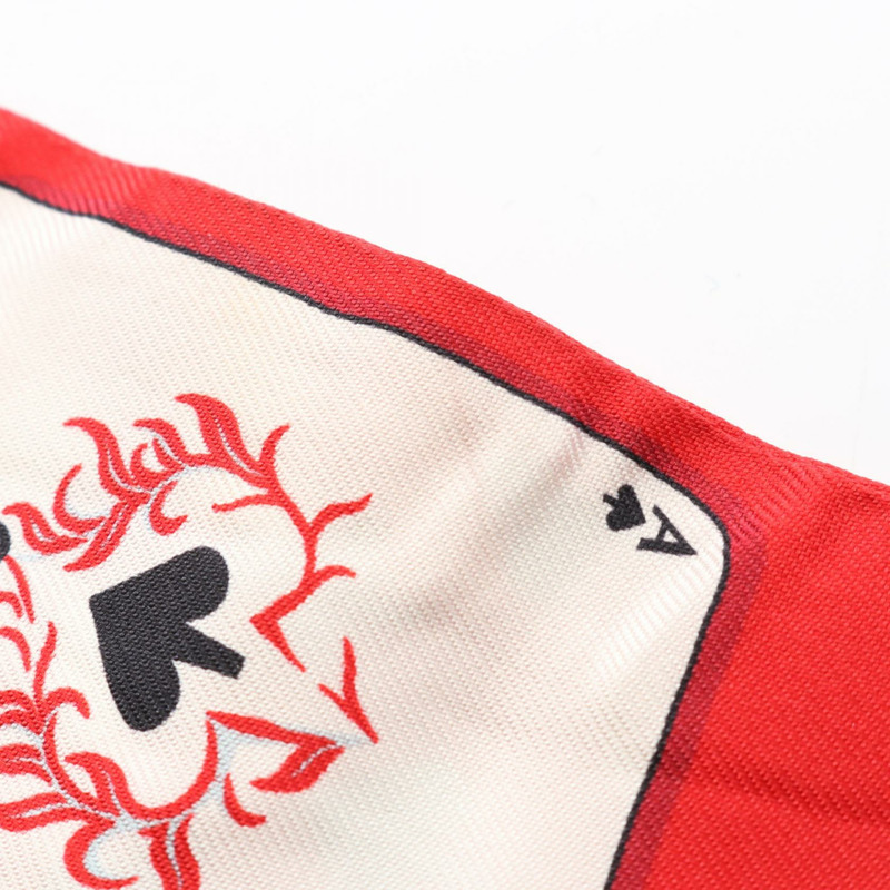 愛馬仕 Twilly Jeu de Cartes 絲巾，紅色多色真絲，二手女款-6