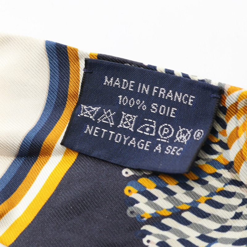 愛馬仕 Twilly 肩章絲巾,絲質材質,海軍藍/黃色/多色,二手女款-2