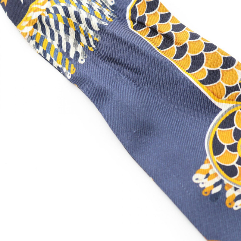 愛馬仕 Twilly 肩章絲巾,絲質材質,海軍藍/黃色/多色,二手女款-3