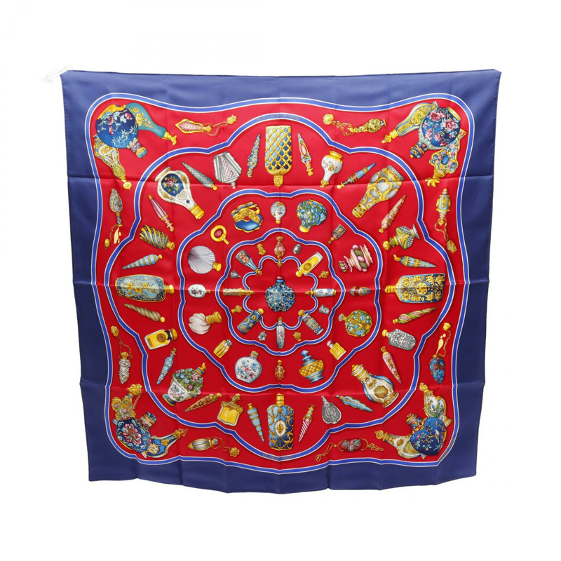 愛馬仕 Carre90 Qu importe le flacon 絲巾 海軍藍 紅色 多色 二手 女士-0
