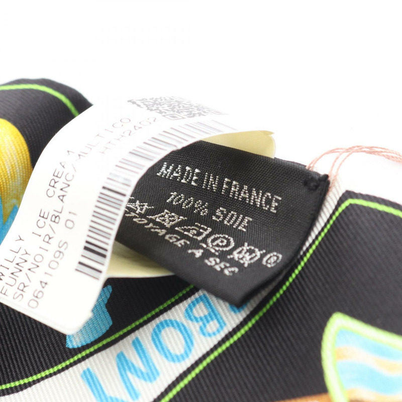 愛馬仕 Twilly 趣味冰淇淋絲巾，黑色多色真絲，二手女款-2